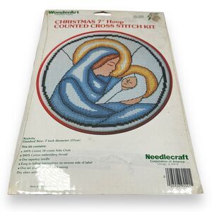 Vintage WonderArt 5541 Christmas Hoop‎ 7" Nativity Counted Cross Stitch Kit New